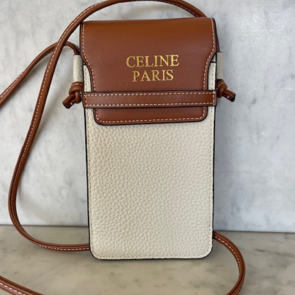 CELINE Phone Pouch with Flap Triomphe Canvas and Lambskin